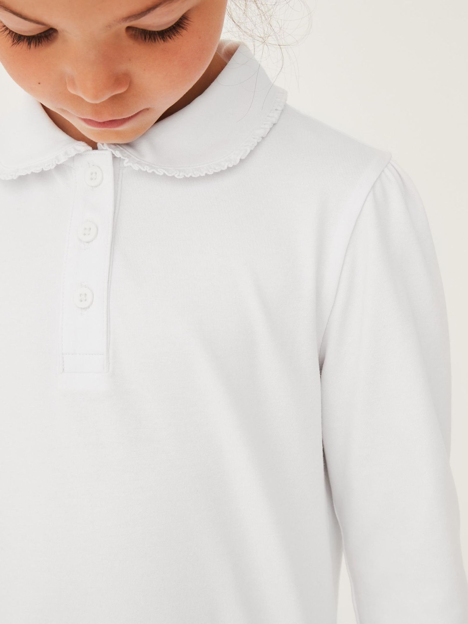 NEXT Fille Polo d'école en Coton Extensible à Manches Longues et col à Volants, Lot de 2