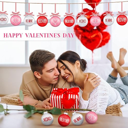 Vista 17 de 12 adornos de bolas para el día de San Valentín para árbol de San Valentín, decoraciones colgantes de árbol de San Valentín, bolas de plástico