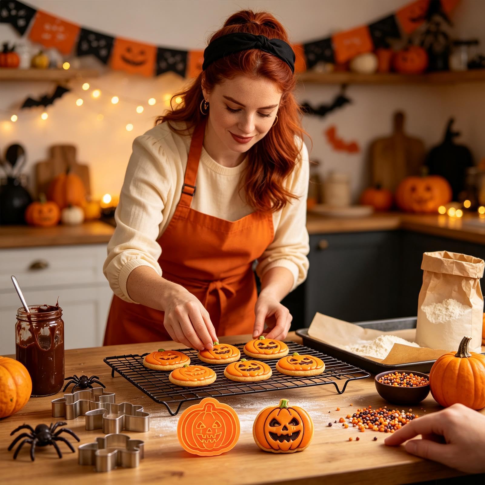 Piccole formine per biscotti di Halloween, riutilizzabili, in rilievo, per