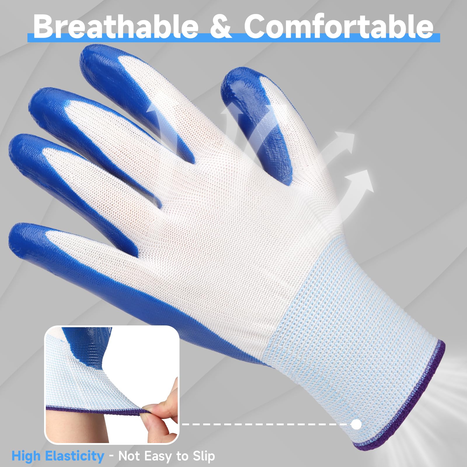 12 pares de guantes de trabajo de nitrilo azul para hombres que trabajan, pesca, jardinería, escalada, guantes de seguridad reutilizables de agarre firme para hombres y mujeres, trabajo de