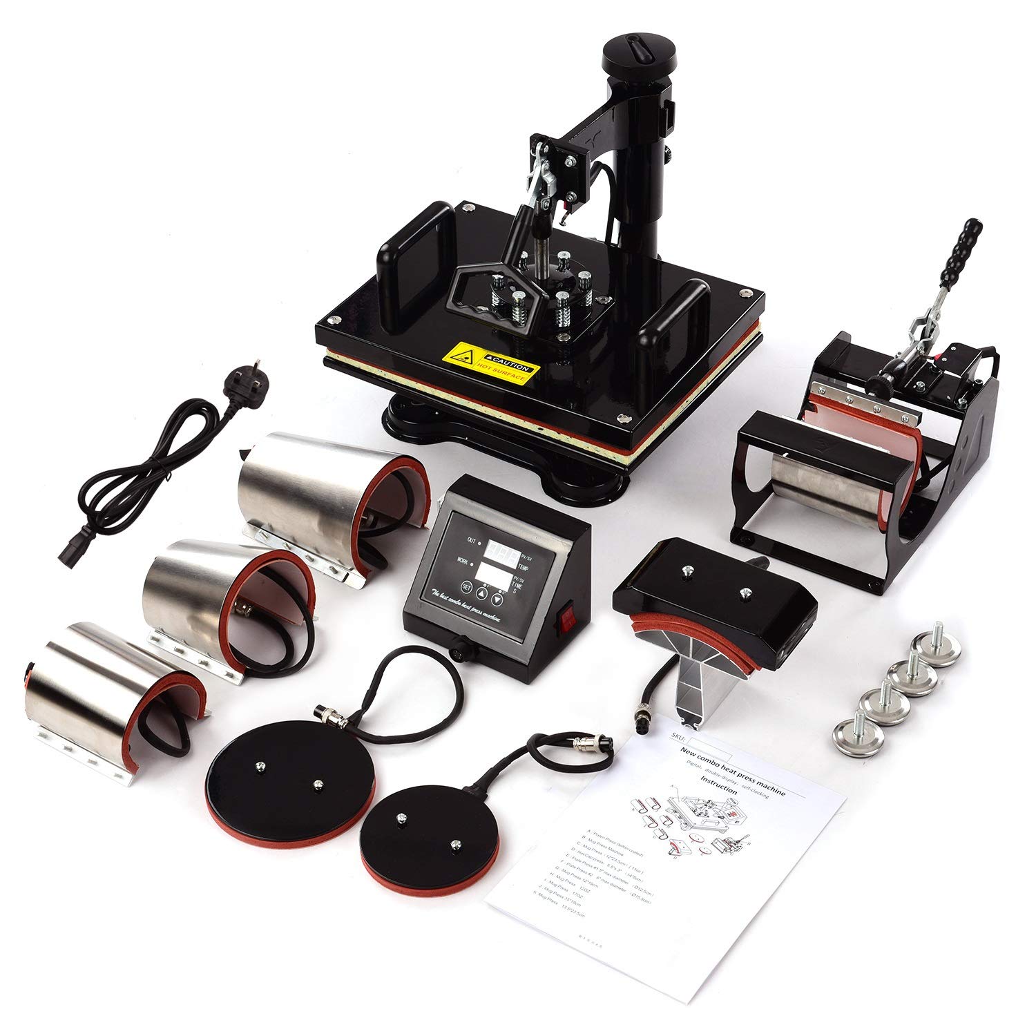 Goolsky 12x15 Inch 8 in 1 Multifunctional Combo Digital Heat Press Thermal Transfer Machine with Mug Plate Hat Cap Press for T-Shirt Hat/Cap Mug/Cup Plate