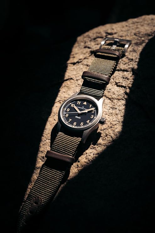 Hamilton Khaki Field Khaki Quartz Men's Watch, 33mm Stainless Steel Case, Swiss Made, Black Dial Analog Wrist Watch for Men, 50m Waterproof, Sapphire Crystal, Textile Strap