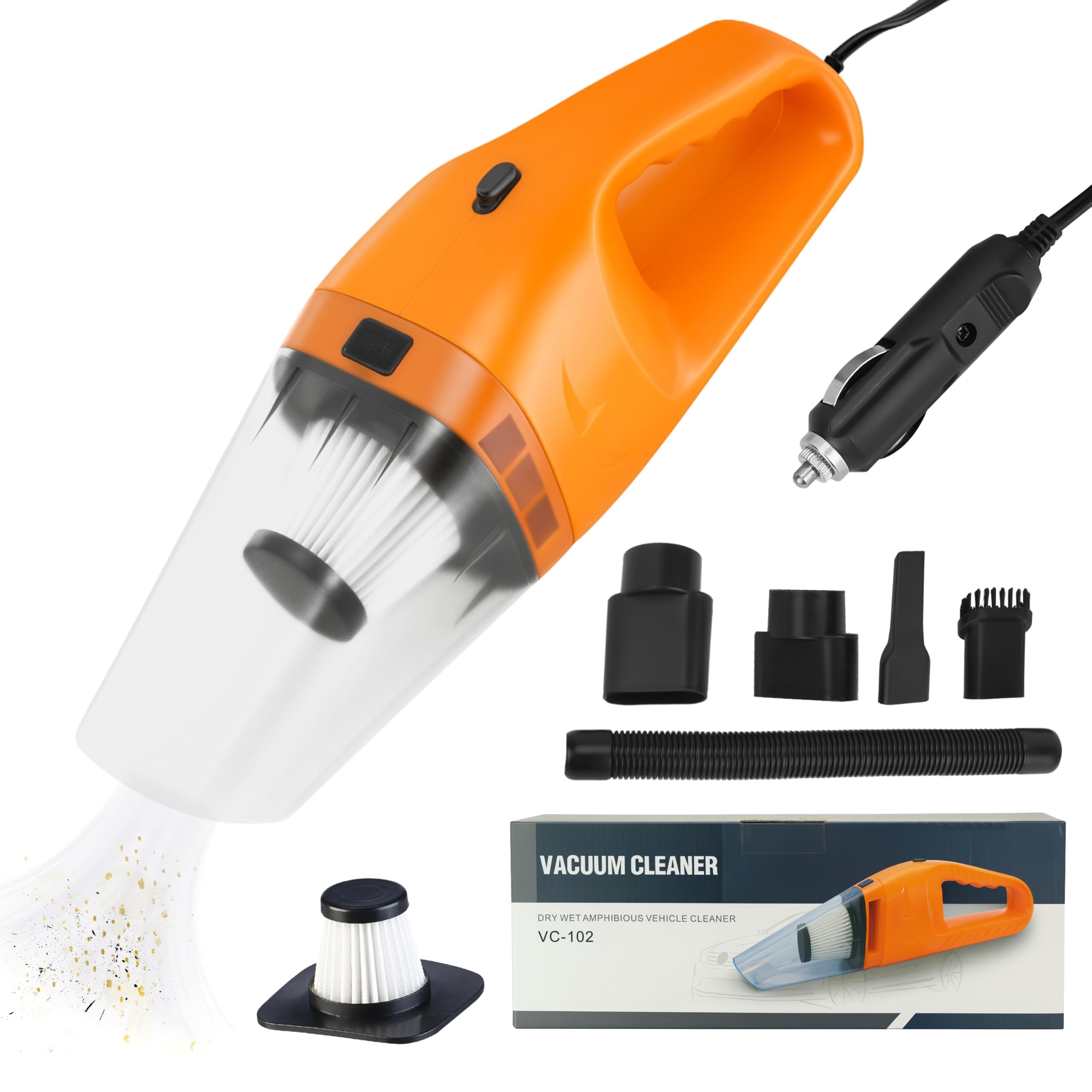 JAYTOP Vacuum Cleaner for Car Use|| Car Vacuum Cleaner 2 in 1 with 5 Attachments Hand Held Portable Cars Vacuum for car Cleaning with DC-12V, 120W Power and Powerful 5000pa Strong Suction|| Orange