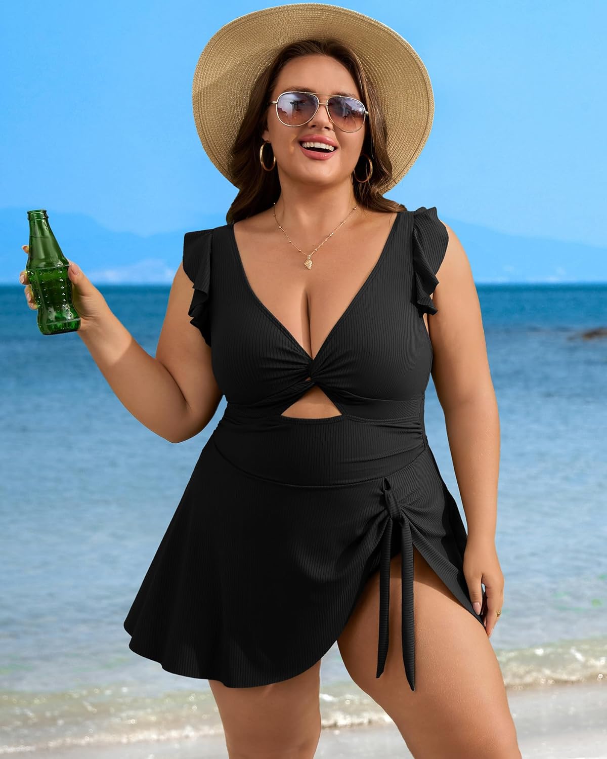 Charmo Ruffle Ribbed Plus Size Swimdress for Women One Piece Swimsuit High Waisted Tummy Control Bathing Suit 2026 - Image 7
