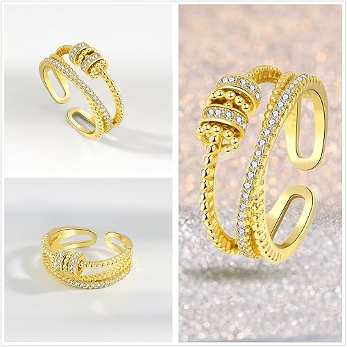 Miniatura 6 de Anillo de ansiedad para hija, anillo de oro de 18 quilates para hija de mamá a mi hija, circonita cúbica, ajustable, para el pulgar, alivio de la