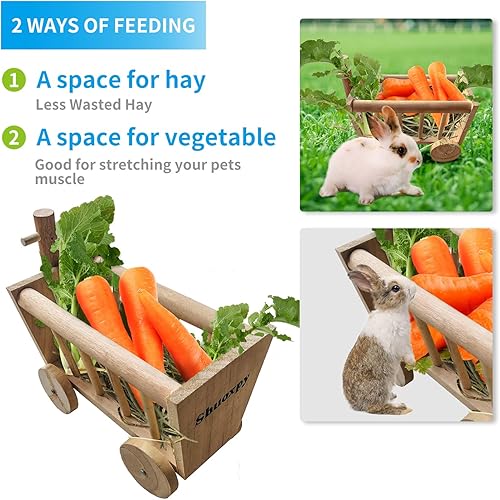 Miniatura 2 de Shuoxpy Estante para comedero de heno para conejos, comedero de heno de madera para conejillos de indias, dispensador de heno de Chinchilla, Alfalfa
