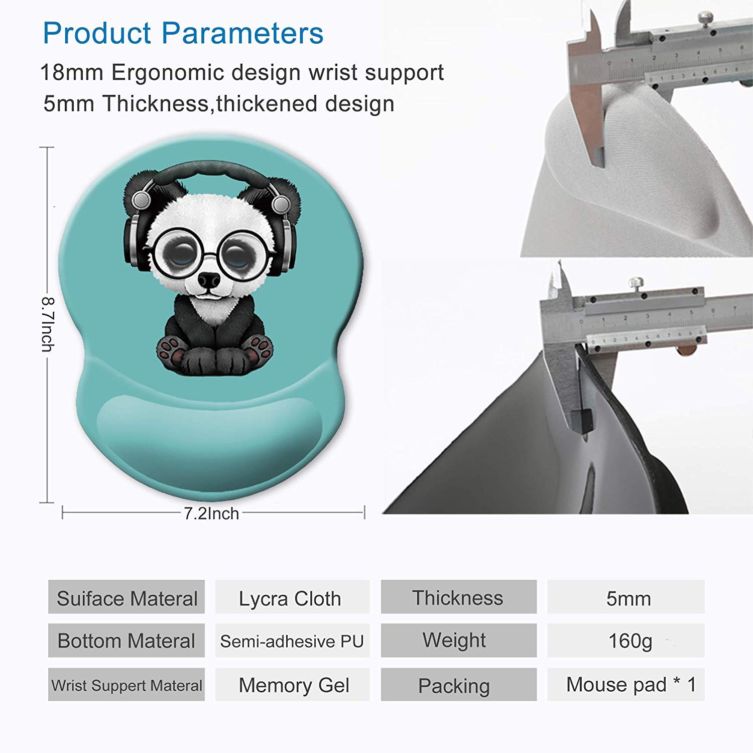 Jahosin Tappetino per mouse con supporto per il polso, ergonomico in memory foam, base in gomma antiscivolo per computer e ufficio 25x23 Colorfulsquare
