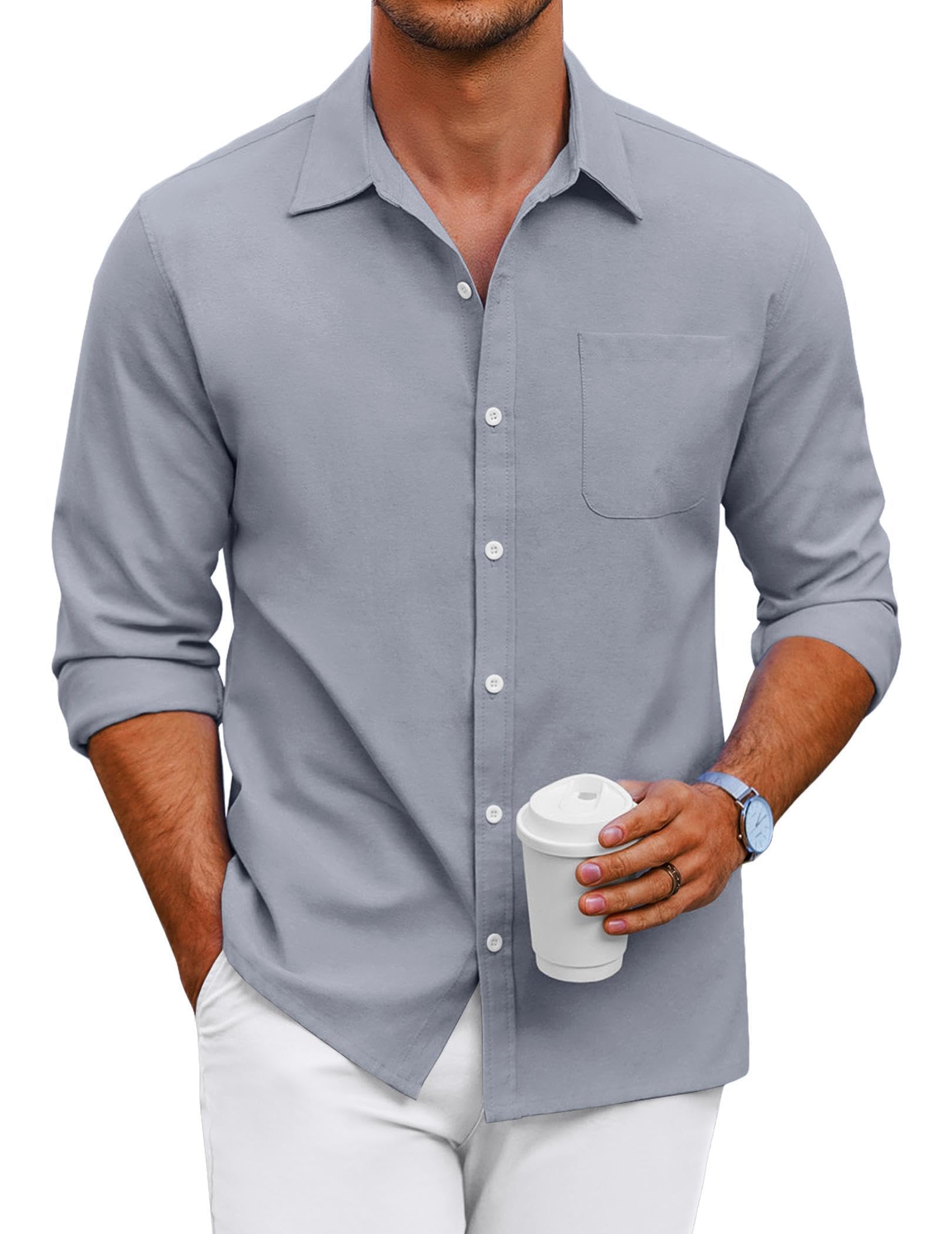 COOFANDY Camisa Oxford Manga Larga para Hombre Camisa Informal Camisas de algodón Camisa de Negocios Color sólido