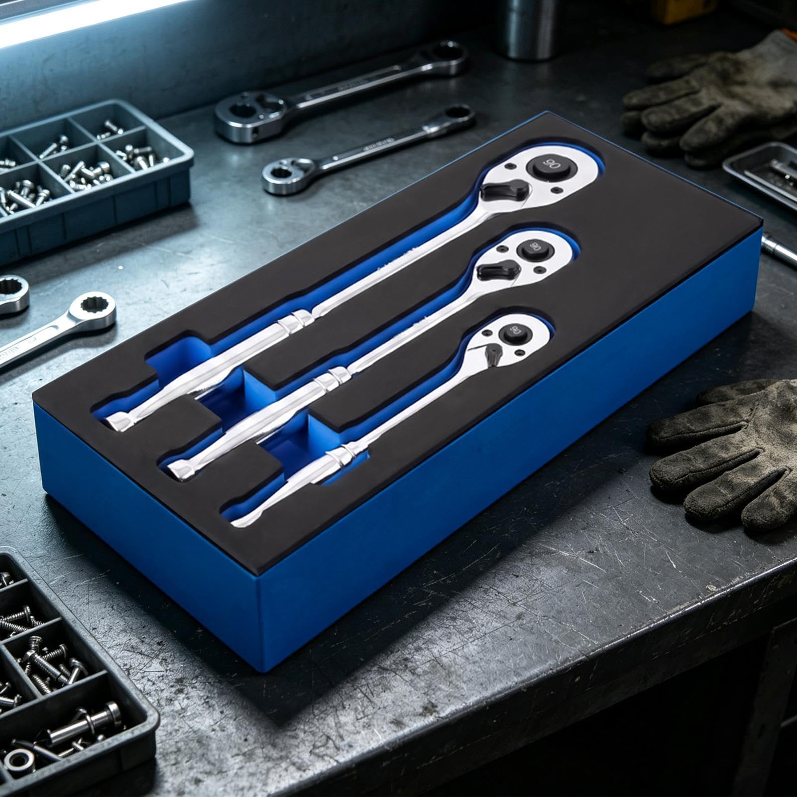 Llave de carraca con herramienta de reparación de coche, reversible, de 90