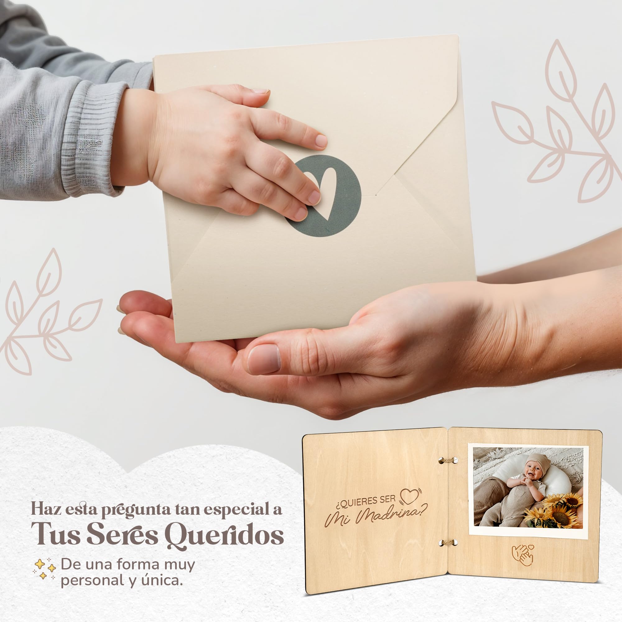 Quieres ser mi madrina de bautizo? Quieres ser mi padrino? - Regalo padrinos bautizo - Padrinos bautizo propuesta en librito de madera con espacio para foto de tu bebé | Mikito