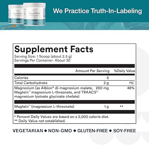 Miniatura 5 de Sun Coast Science Sun Coast Sciences AccuThink - Cerebro de magnesio patentado - Suplemento de memoria de 2.64 onzas Salud cerebral, sueño, aumento