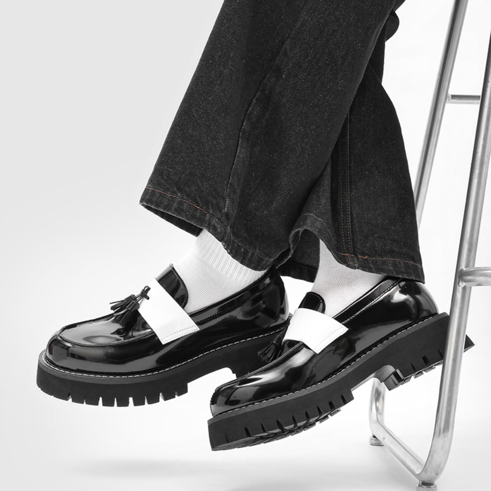 Mocassini Uomo Plateau Scarpe Eleganti Slip-On Pelle Verniciata | Comode Con Punta Arrotondata E Suola in Gomma Eleganti Scarpe in Pelle Per Occasioni Formali Per Matrimoni Feste