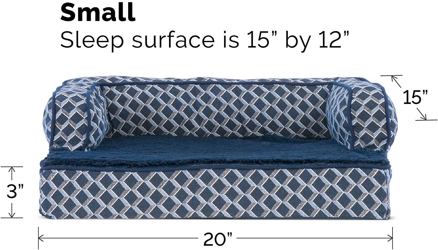 Furhaven Comfy Couch Plush & Décor Sofa-Style Cooling Gel Foam Dog Bed - Diamond Blue, Small