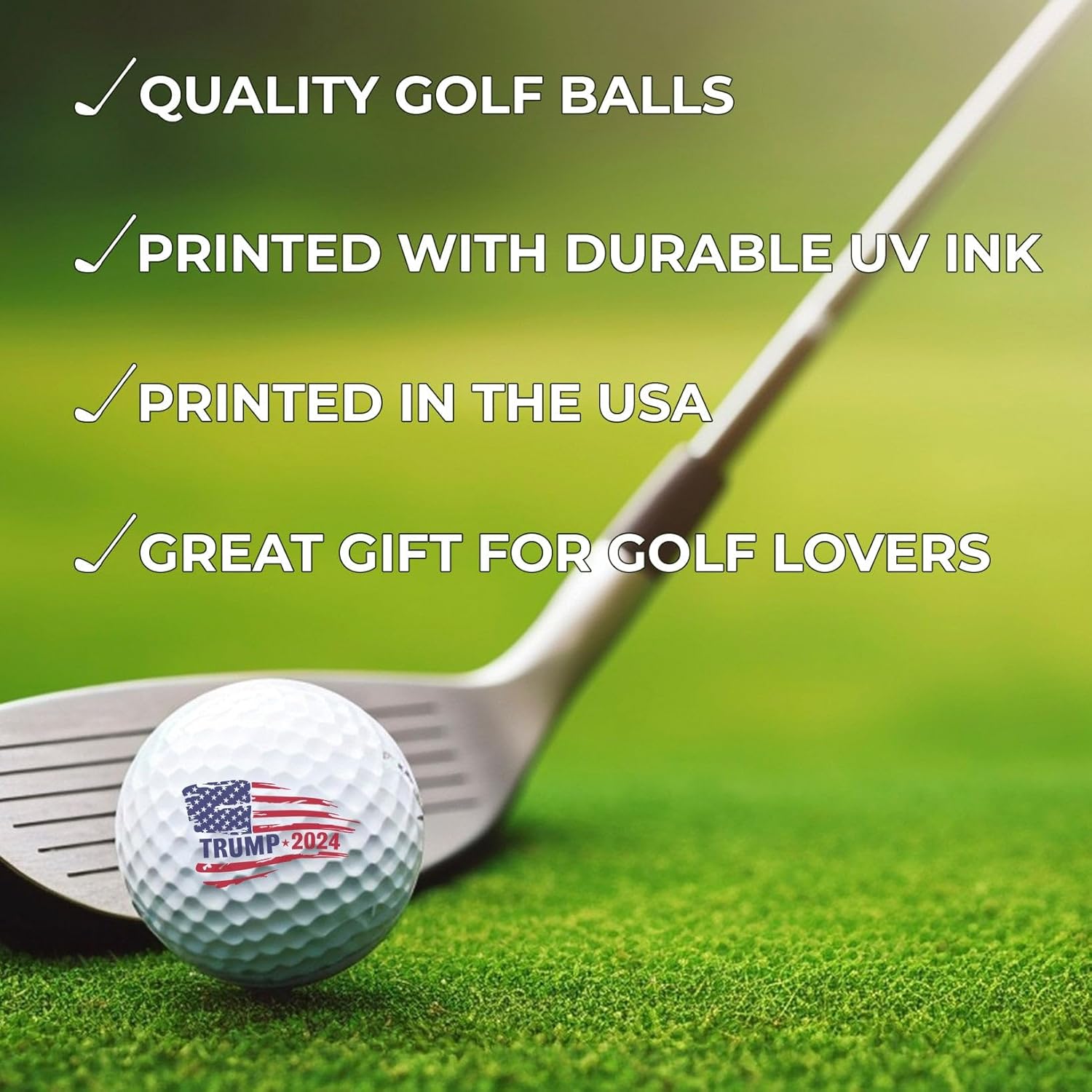 TeesAndTankYou Trump 2024 Distressed Flag Golf Ball - Novelty Gift for Men Golfers and Dad