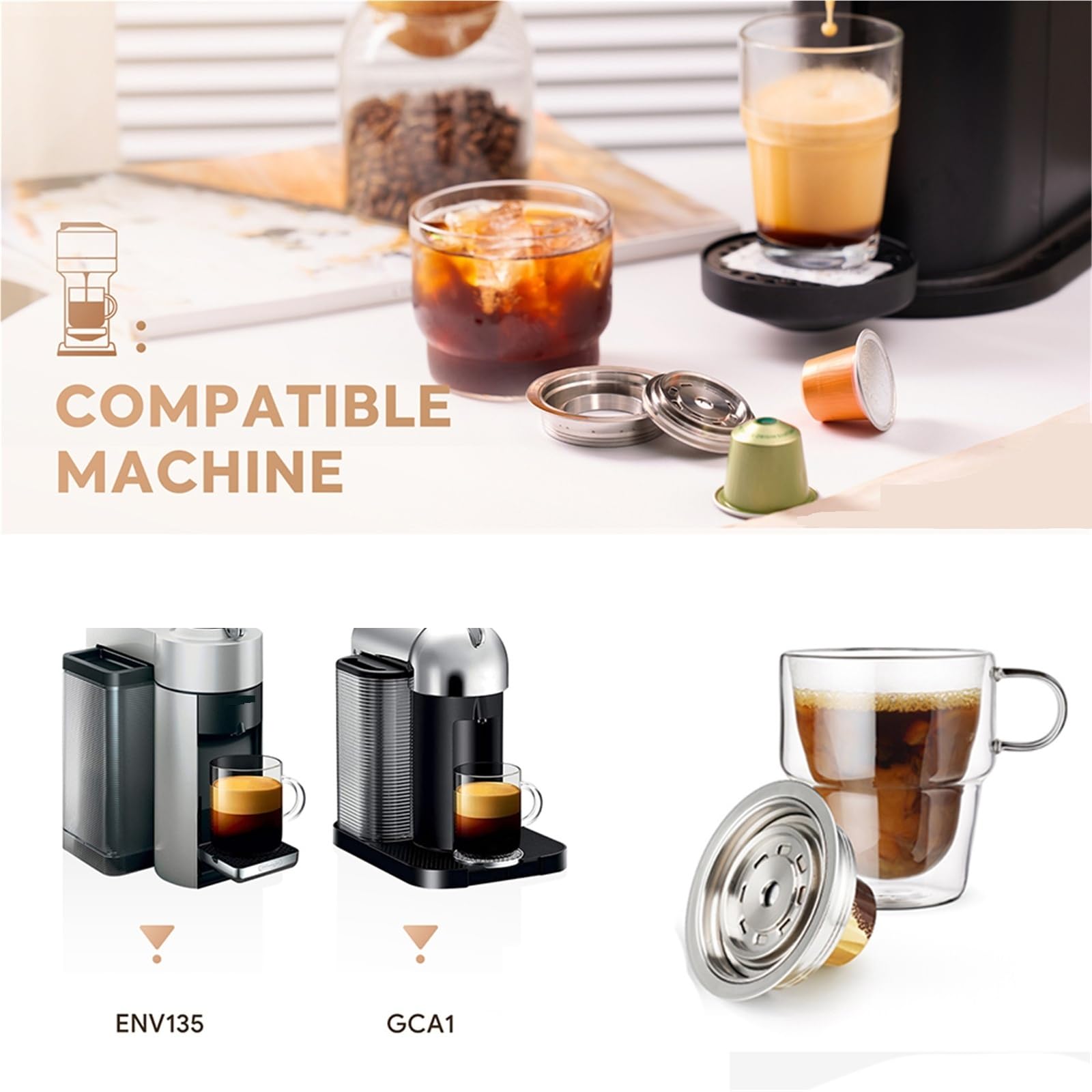 Compatible con Vertuoline Vertuo Next Pop, convertidor de cápsulas de café reutilizables, adaptador de acero inoxidable(40ml-80ml)