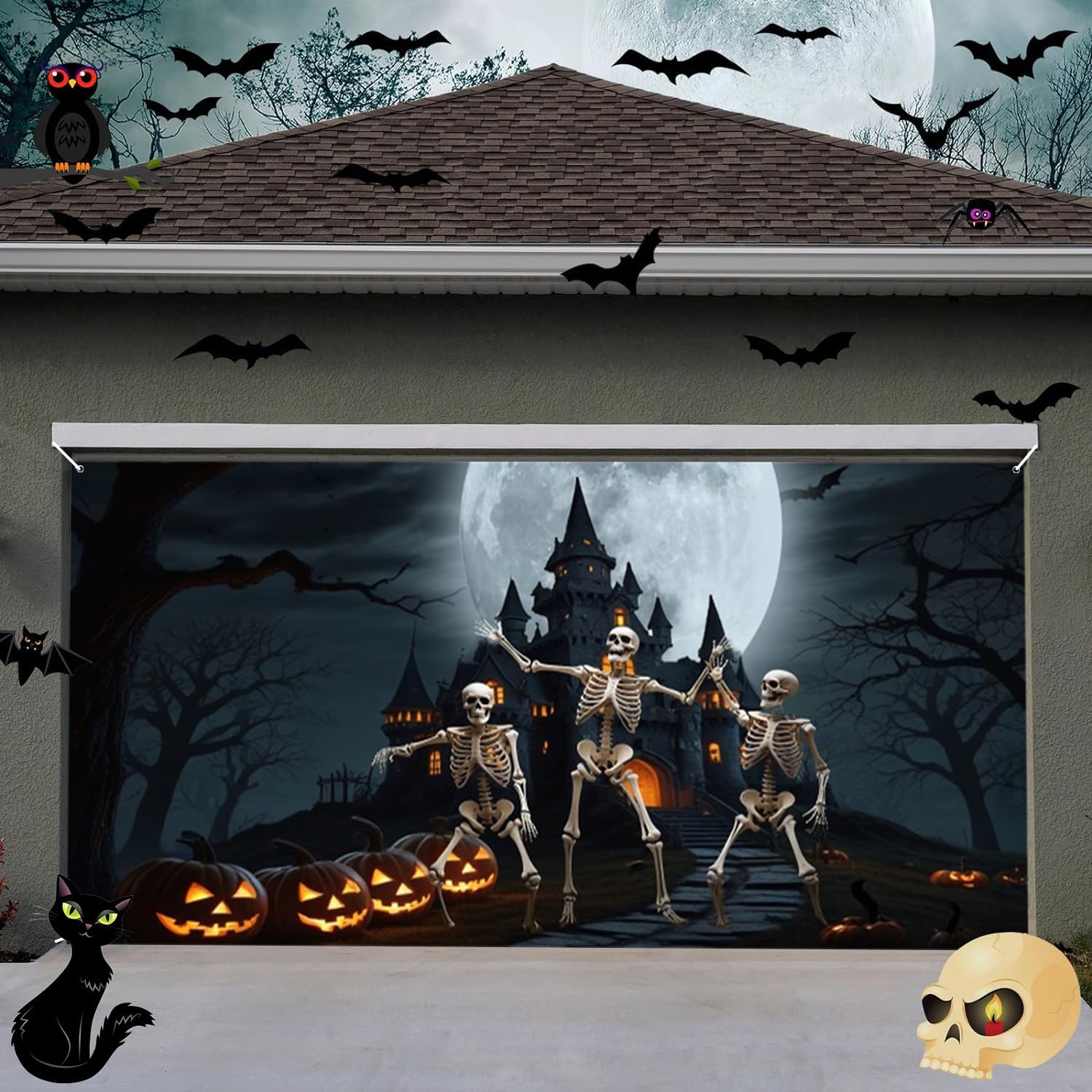 ChloropLastid Halloween Garage Door Decorations Banner Cover Horrible Pumpkin Night Halloween Garage Wall Decorations for Outdoor Holiday Party Indoor Outdoor Decor Banner Cover 10x8ft