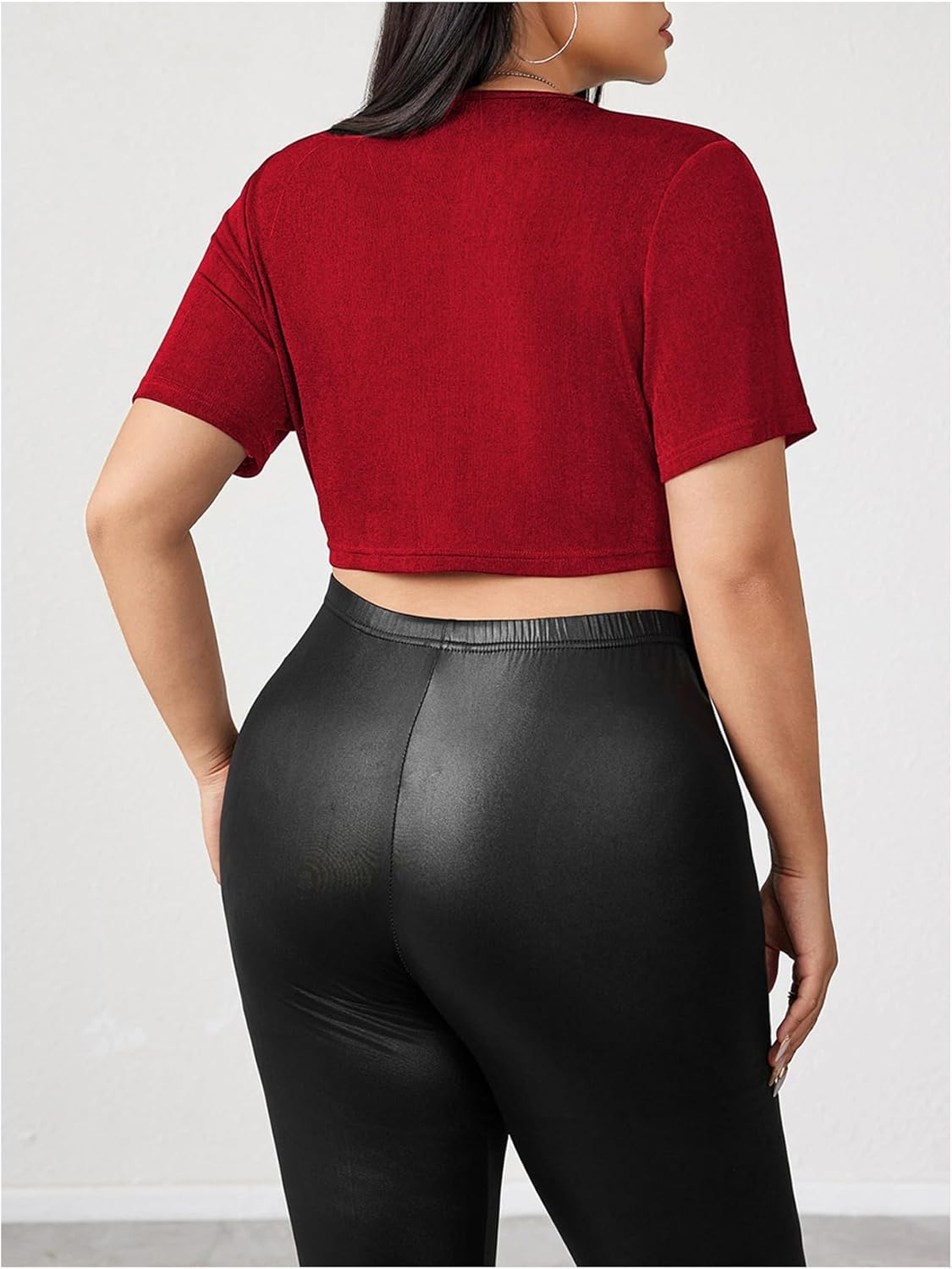 SOLY HUX Women's Plus Size Cowl Neck T Shirt Metal Decor Short Sleeve Going Out Tops - Image 2