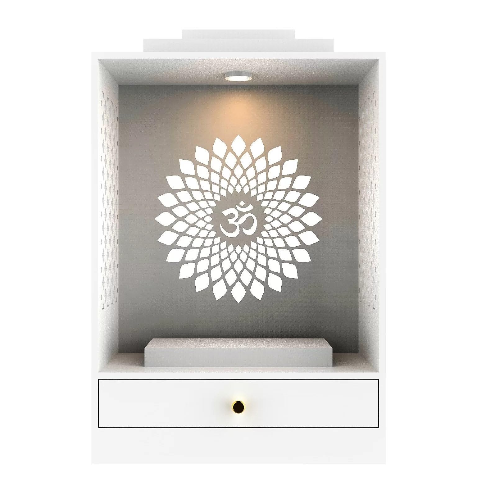 Customized Handmade Wood White Temple with LED Light for Home and Office| Pooja Chowki/Puja Mandir |Wall Hanging/Table Top Home Mandir