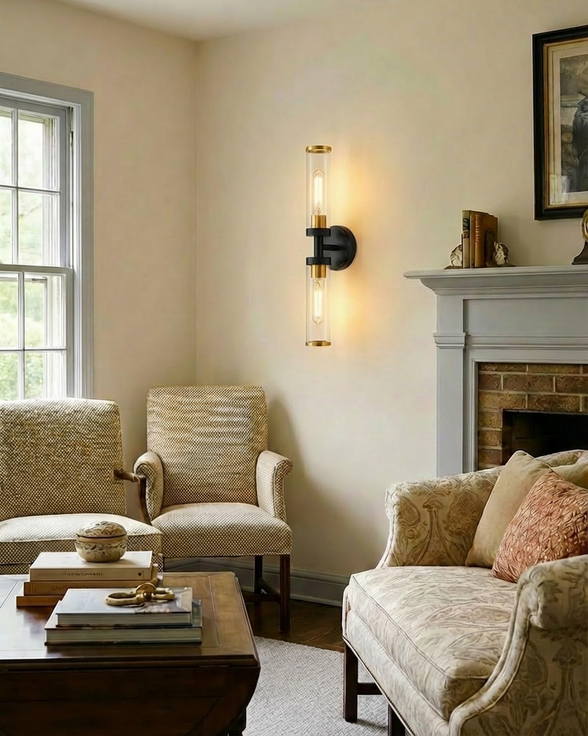 Black and Gold Wall Sconces Set of Two, Bathroom Light Fixtures with Clear Glass Modern Hardwired Wall Scones for Bathroom Mirror Living Room Hallway Bedroom(Bulbs Not Include)