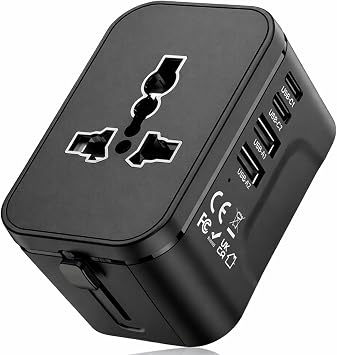 Universal Travel Adapter for 200+ Countries, International Plug Adapter with 2 USB-C & 2 USB-A, All-in-One European Power Adapter for UK US EU AUS Travel