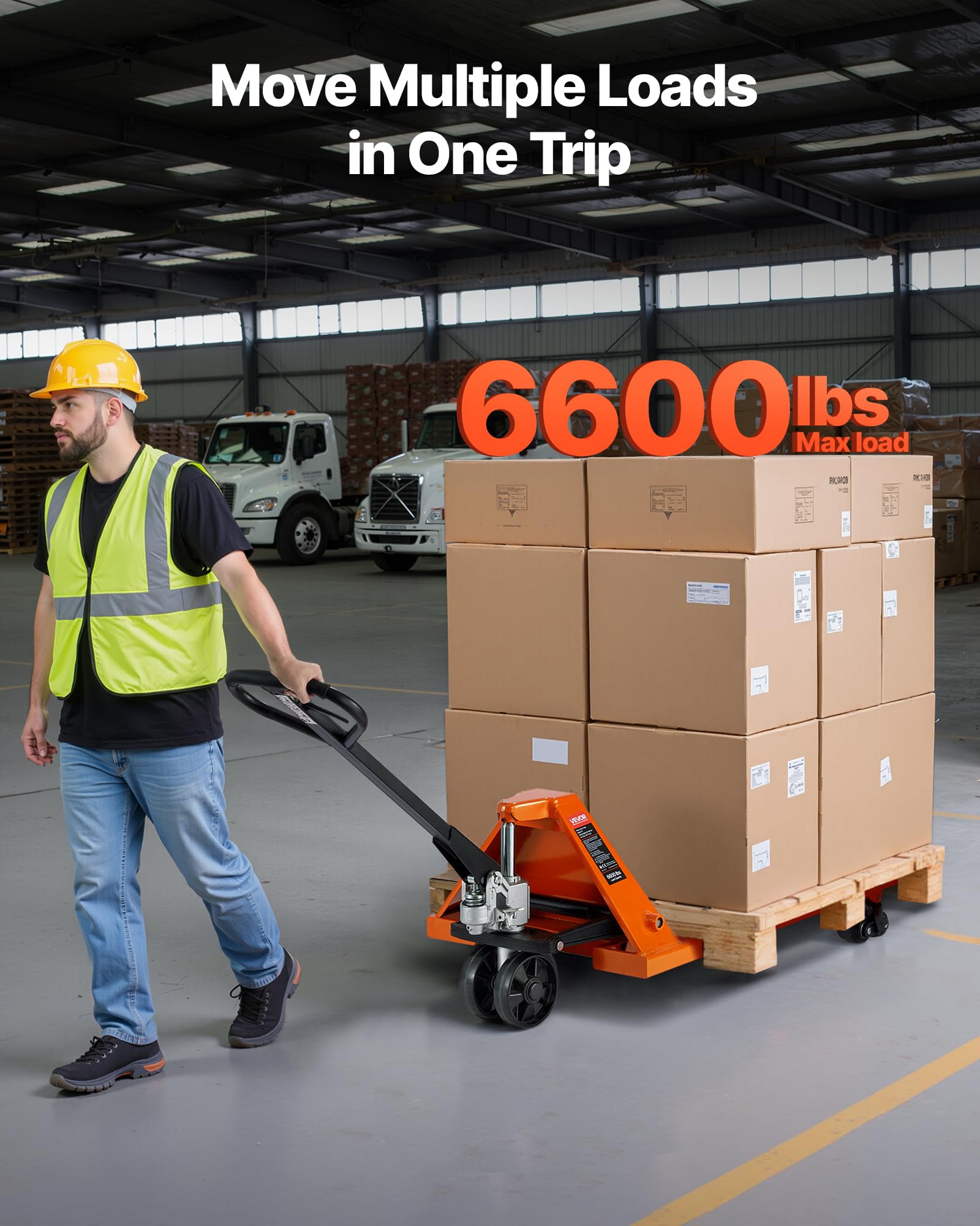VEVOR Transpallet, Capacità 3 T, Transpallet Manuale con Forche da 1620 x 685 x 1225 mm per Movimentazione Materiali, Altezza di Sollevamento Forche 85-180 mm, per Magazzino, Supermercato