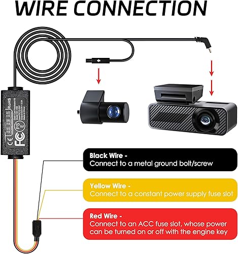 Miniatura 4 de Pelsee Kit de cable duro para cámara de salpicadero, juego completo de fusible para cámara P1 Duo Dash Cam, cable de alimentación de cargador de