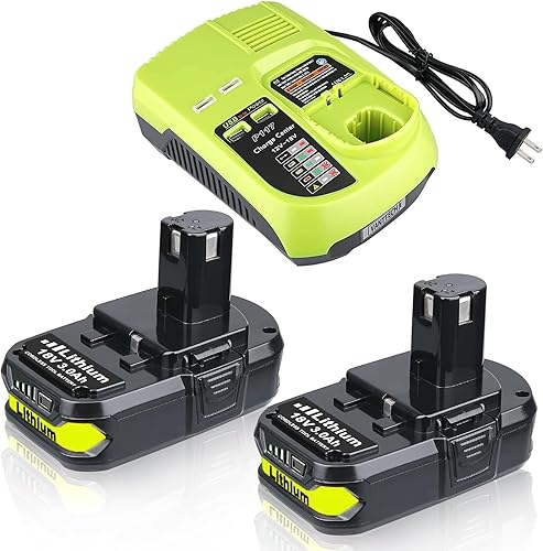 VANTTECH Paquete de 2 baterías de repuesto de litio P102 de 18 V 3.0 Ah y cargador rápido P117 3A para batería Ryobi de 18 V P103 P104 P105 P107