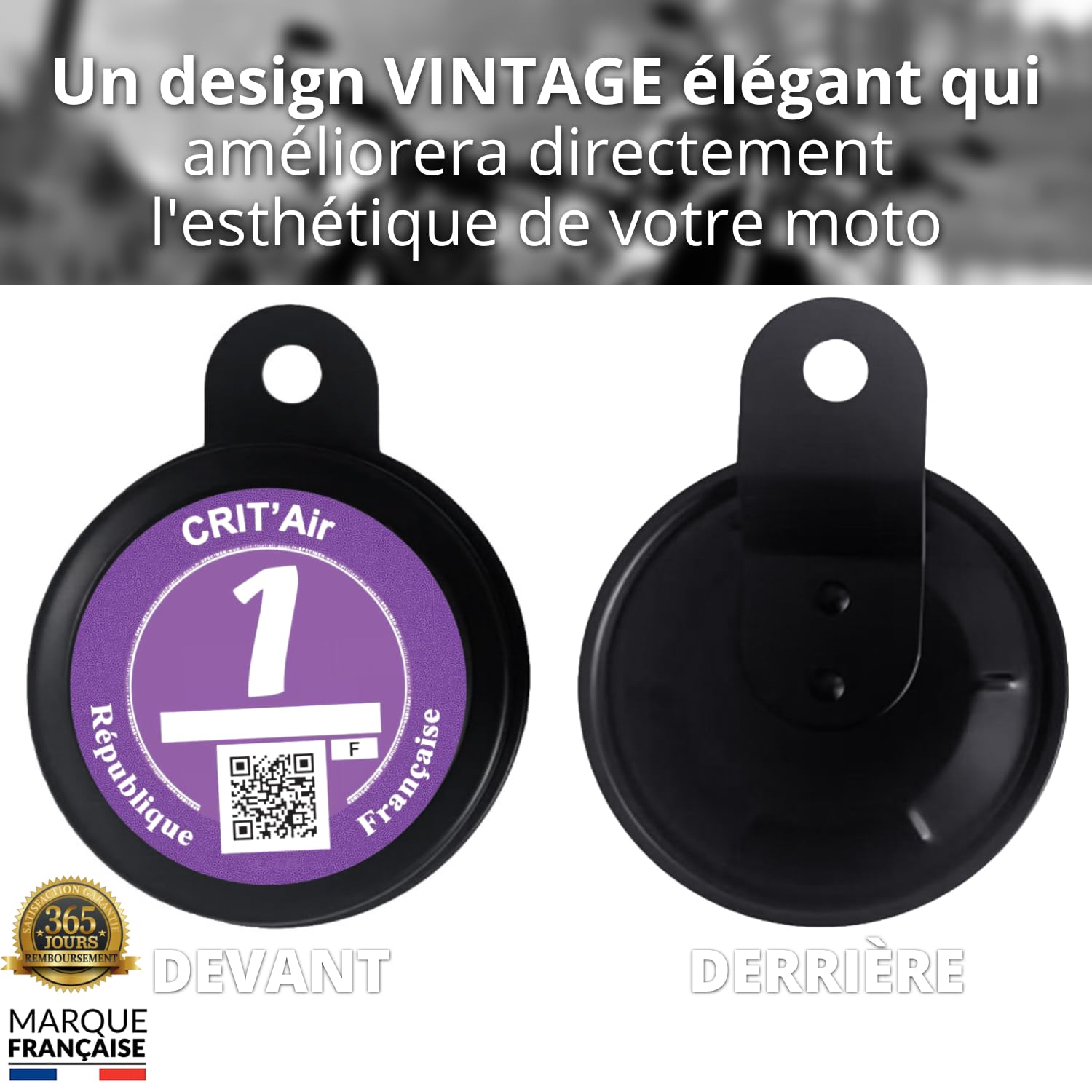 Mini Porte Vignette Crit Air Moto Discret/Étanche Noir Modèle à Clips (Aucune vis) Support de Vignette Critair Moto Equipement Accessoire Moto Scooter Mobylette Quad ATV ✪Marque Française✪ Garantie