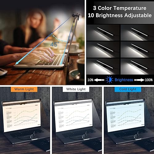 Miniatura 3 de Wodgreat Lámpara de monitor para laptop, barra de luz de pantalla LED, brillo ajustable y temperatura de color, lámpara de tableta para el cuidado