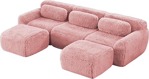 Sofás de nube sin hueso de 114.7 pulgadas, tela de felpa suave y esponjosa, sofá modular en forma de U con 2 otomanas, sofás rosas de 3 plazas, disponible en Yaxa Colombia