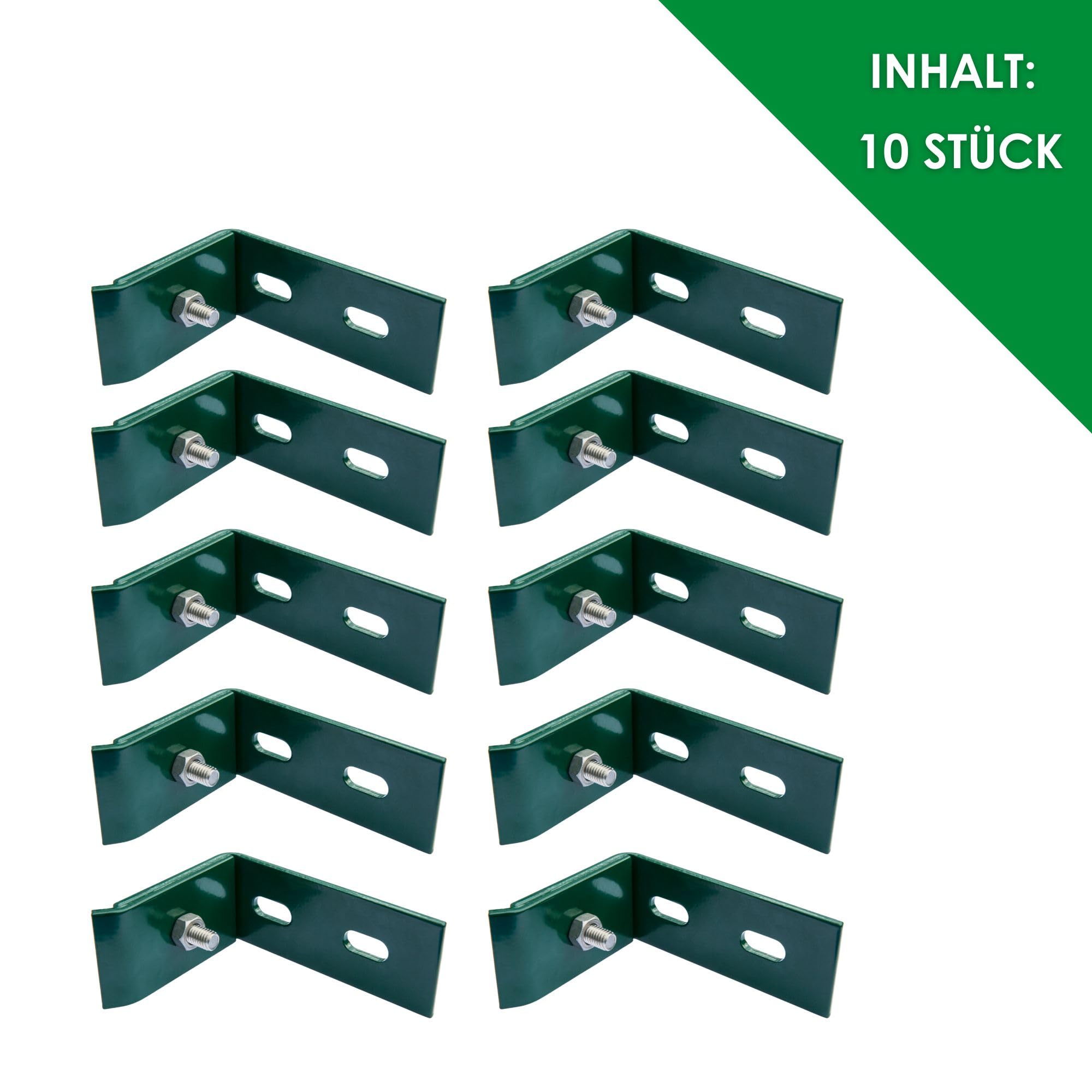 Wandanschlusswinkel Doppelstabmattenzaun RAL6005 Moosgrün 100 x 65 mm 10er | Langlöcher für flexible Montage I 4 mm Materialstärke