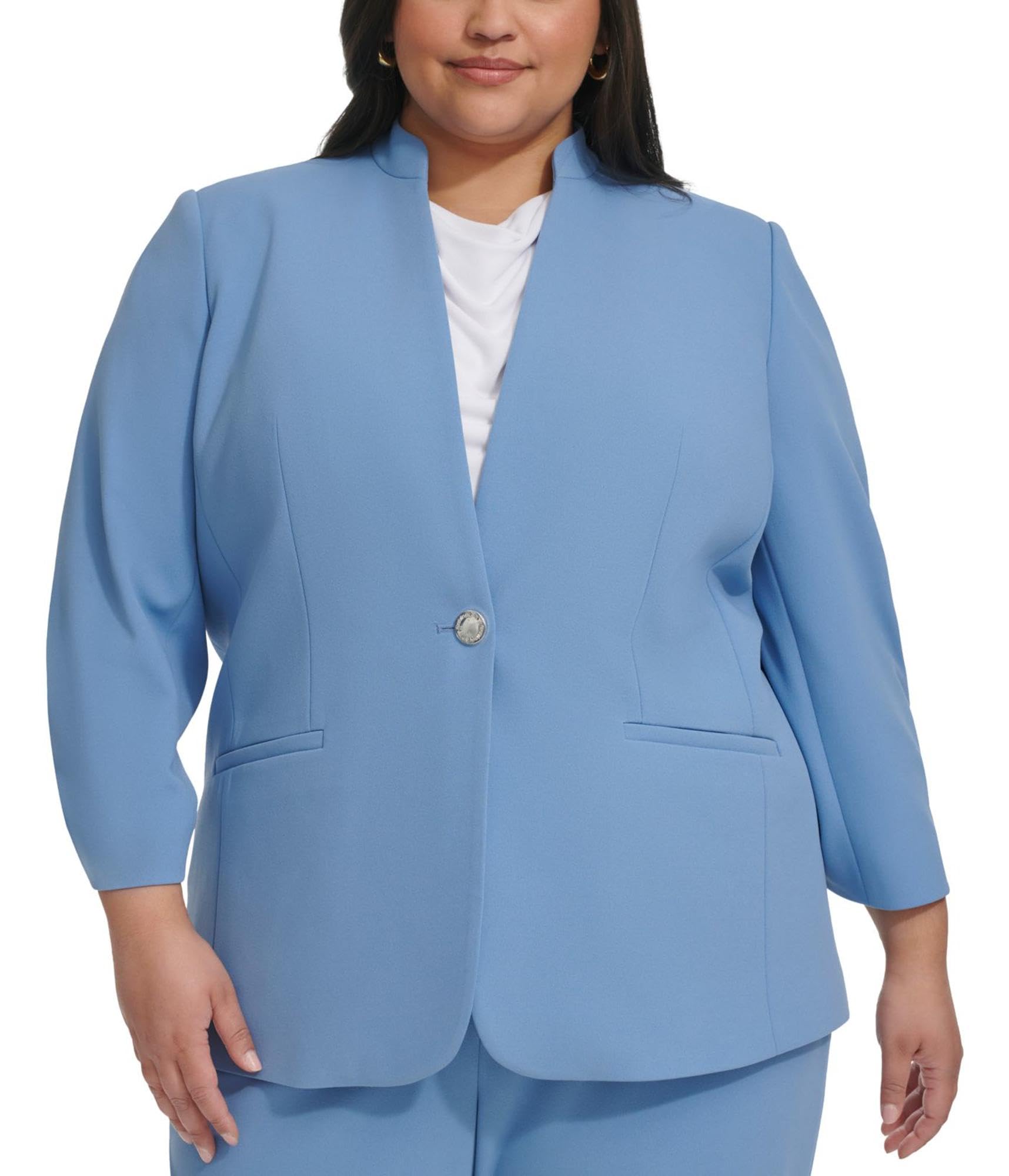 Stand-Collar Blazer with Gathered Cuffs for Plus Sizes
