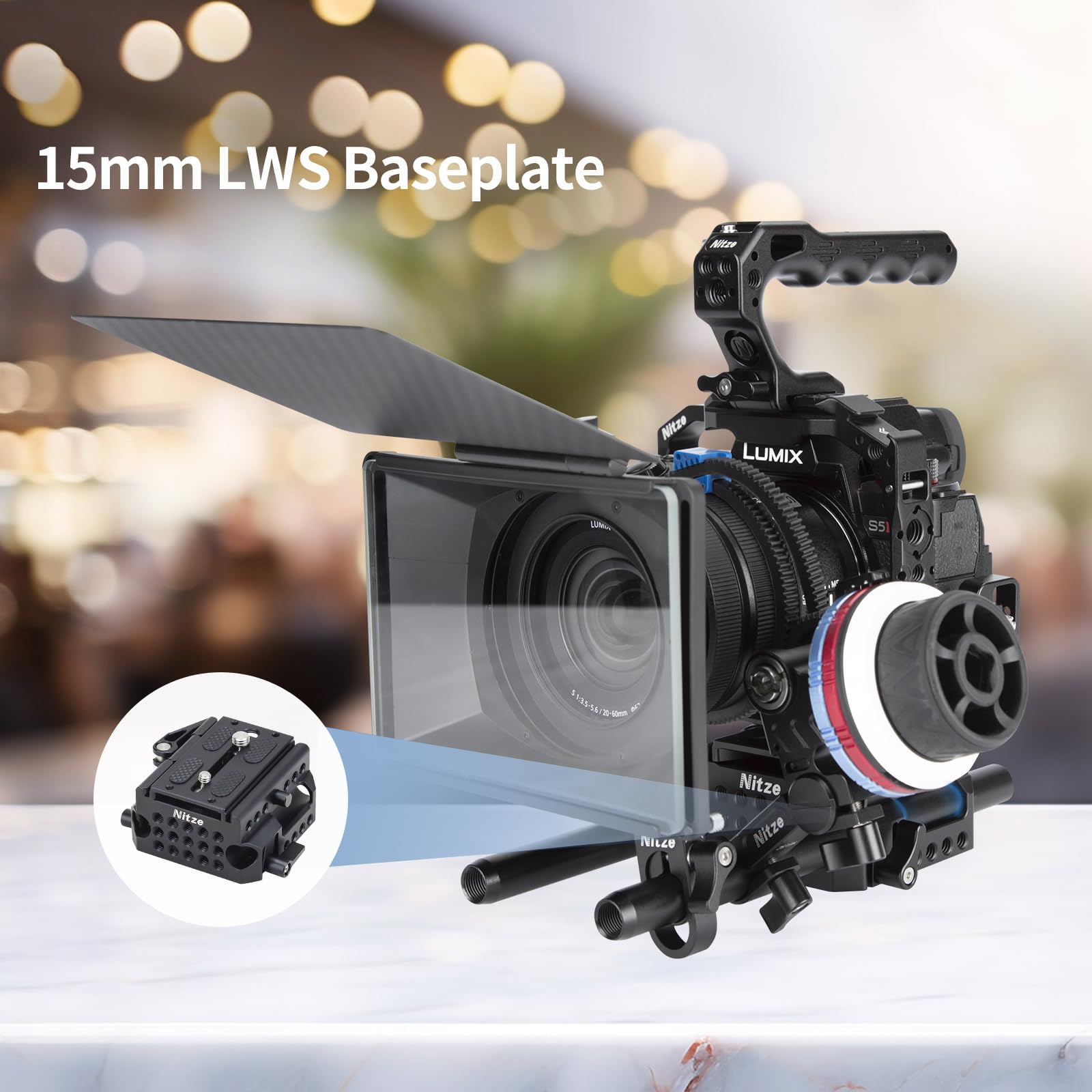 Nitze 15 mm LWS Baseplate per Telecamera, con Piastra Base per Manfrotto Standard, Installazione e Rimozione Rapida per Telecamere e Gabbie - PB13