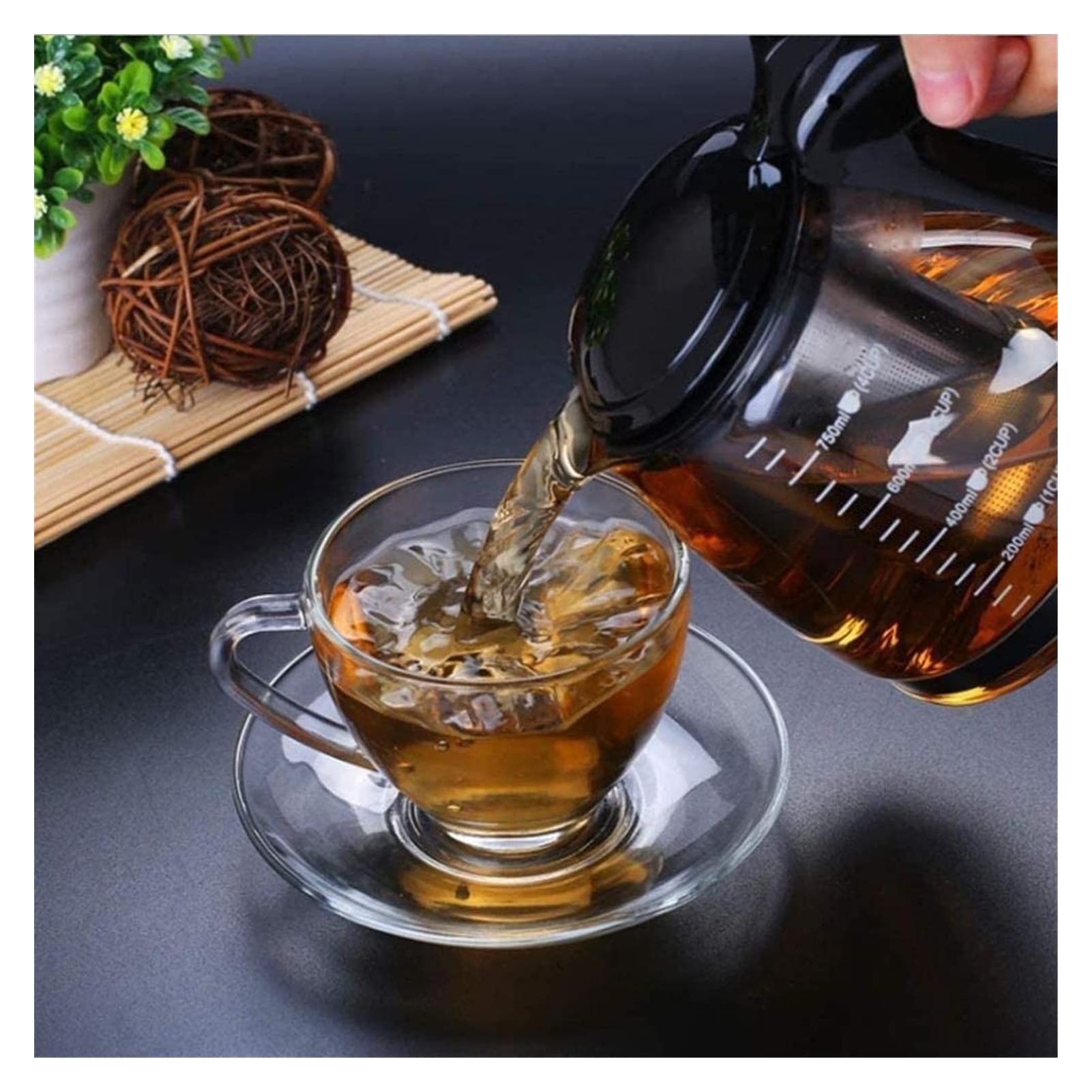 Tetera Tetera Tetera de Hierro Fundido Tetera de Vidrio Transparente con infusor de Acero Inoxidable 304 Colador y Tapa para té Suelto para té y café (1200ML) Accesorios para té