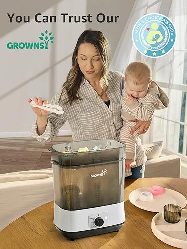 Miniatura 7 de GROWNSY Esterilizador y secadora de botellas grandes 4 en 1 ajustable, capacidad de 8 botellas, esterilizador eléctrico de biberones de vapor,
