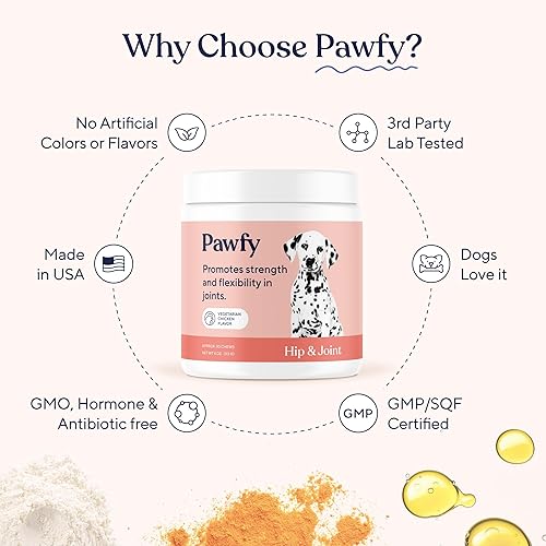Miniatura 6 de Pawfy Suplemento de cadera y articulaciones para perros con MSM y vitaminas | Glucosamina condroitina para razas pequeñas, medianas y grandes -