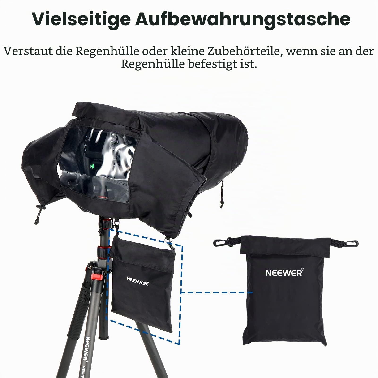 NEEWER Kamera-Regenschutz, großes Haltbar Nylon Regenmantel, kompatibel mit Canon Sony Nikon DSLR spiegellose Vlog Kamera & Objektive 300/400/500/600/800mm, mit Ärmeln/Zugbändern/Sichtfenster, PB004