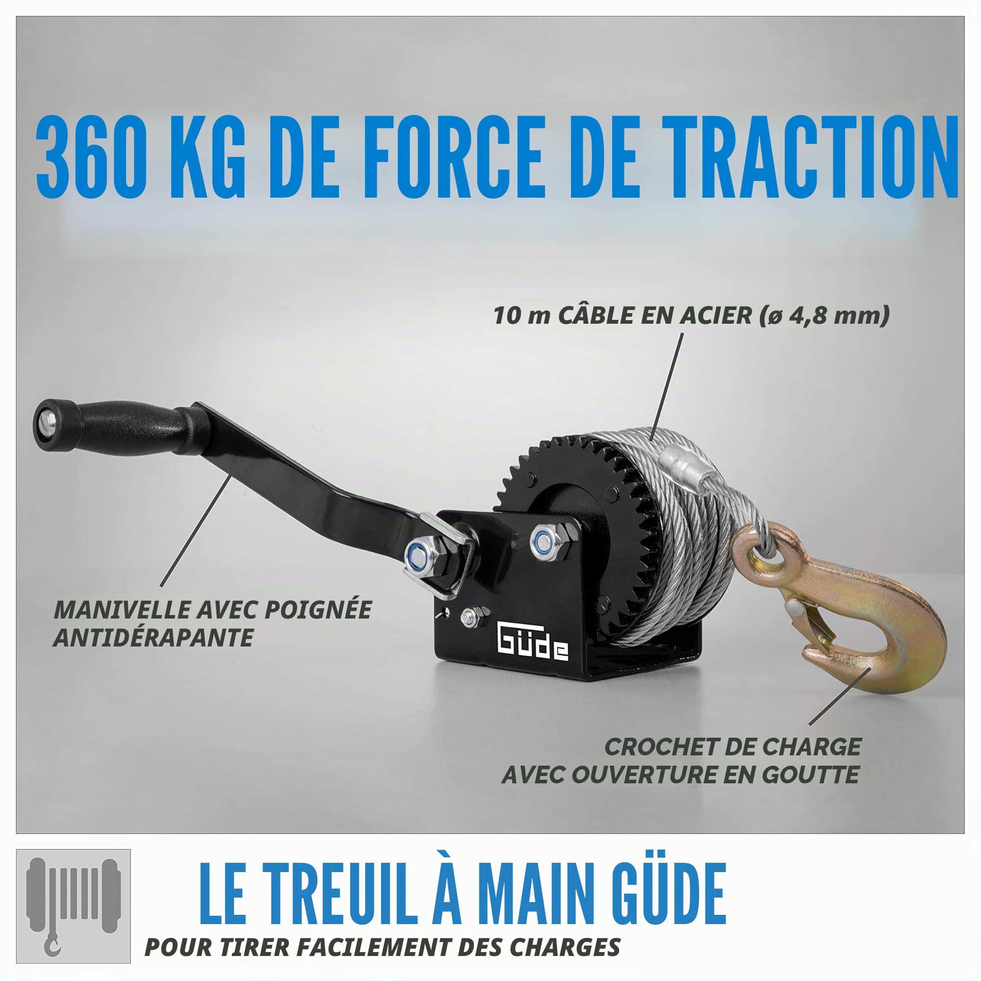 Güde 55125 360 kg 10 m treuil portable, Noir