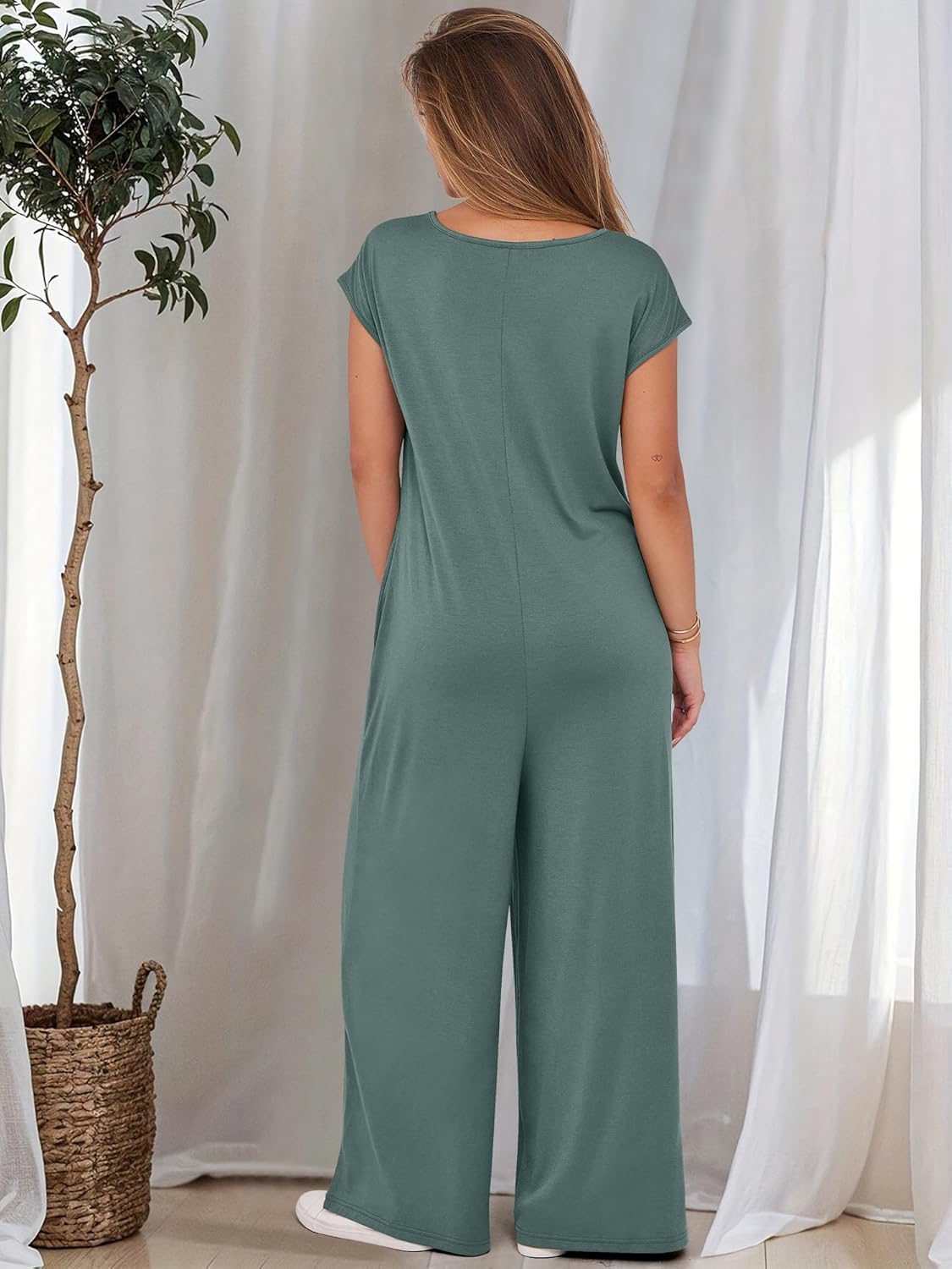 ANRABESS Jumpsuits for Women 2026 Summer Casual Loose Cap Sleeve Crewneck Wide Leg Rompers Jumper One Piece Beach Outfits - Image 6