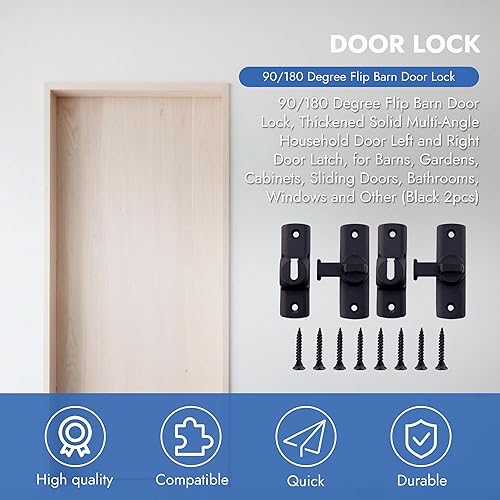 Miniatura 9 de Cerradura de puerta abatible de granero, color negro, resistente 90180, pestillo de puerta abatible para puerta izquierda y derecha, para armarios,