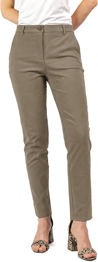 Sandy&Sid Comfort Stretch Work Pants, for Petite & Plus Size Women, Cropped Ankle Black Business Casual Slacks