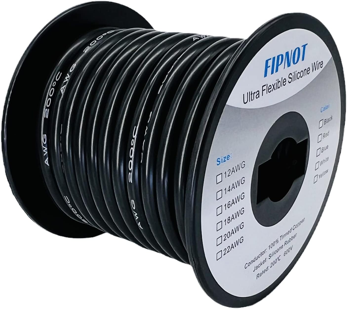 8 AWG Wire 8 Gauge Silicone Wire - 25ft Black Spool, Extra Flexible 8AWG Stranded Tinned Copper Wire Welding Cable 200℃ 600V - Automotive, Battery, Solar, Marine