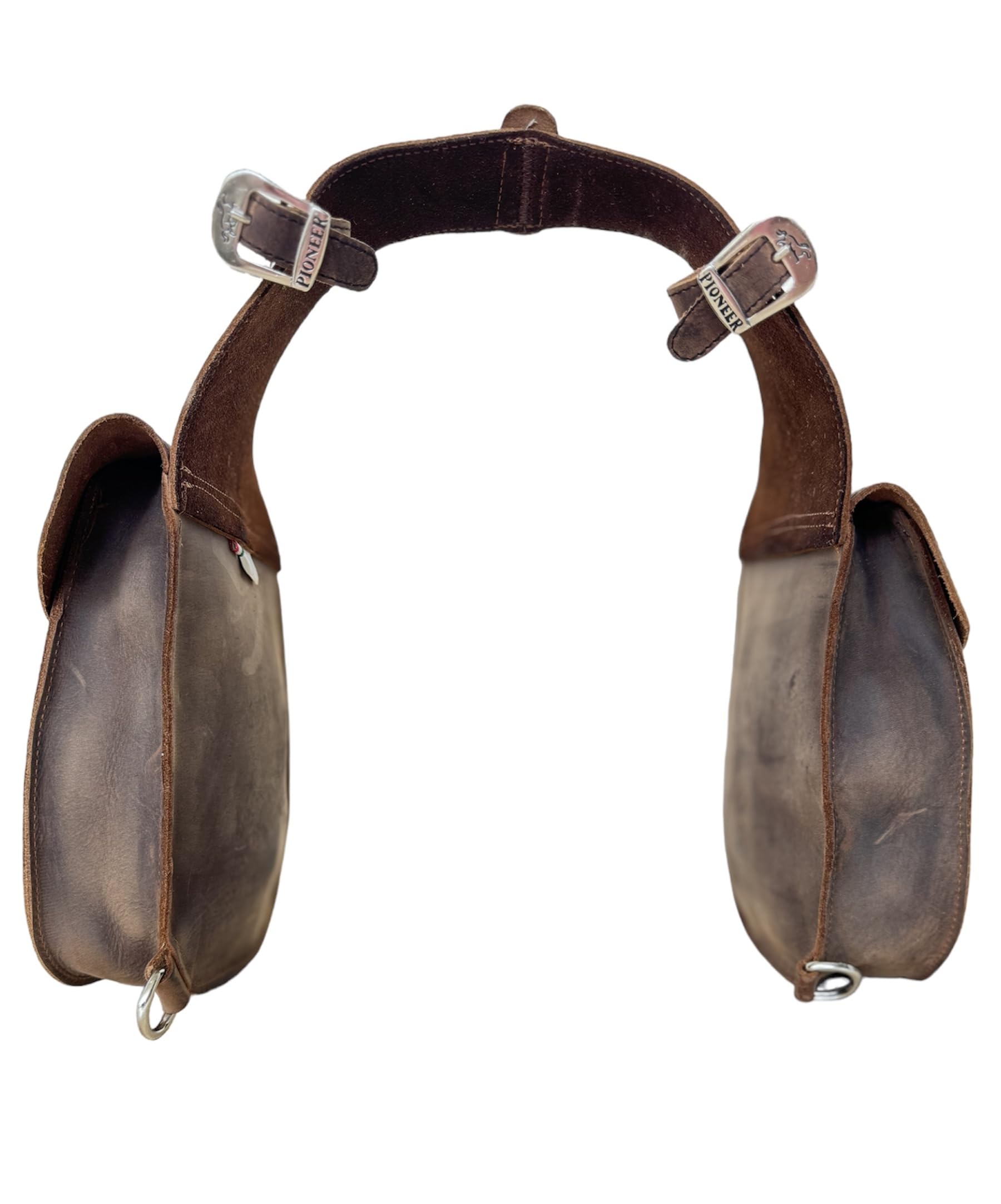 PIONEER Bolsas de Silla de Montar para Caballos en Cuero – Ideales para Equitación, Trekking y Paseos a Caballo – Diseño Trasero en Forma de Banana – Resistentes y Cómodas - Marrón