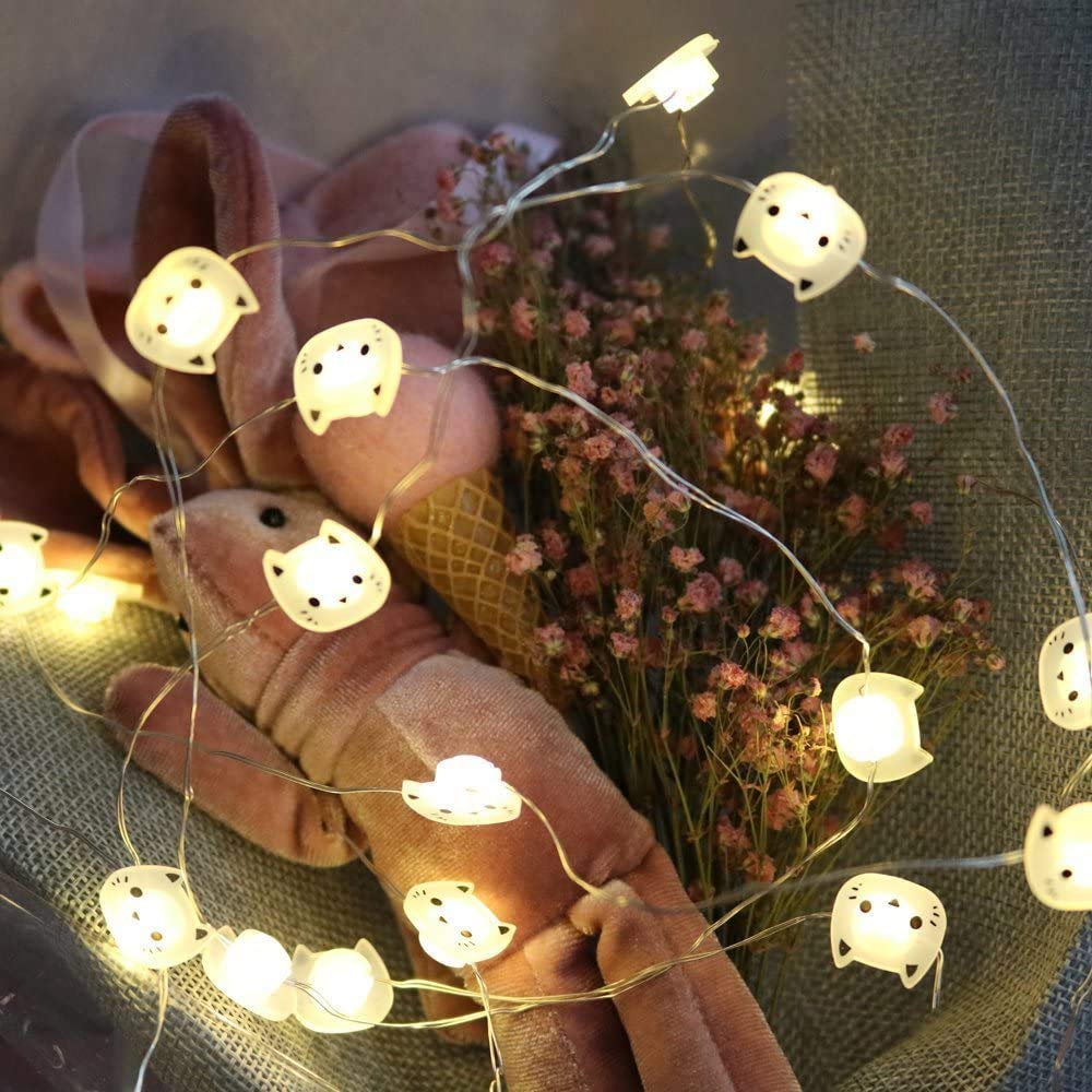 MUMENG String Lights Warm White 20 LEDs Lovely Cat Decoration Lighting Battery Power Fairy Light Easy Installment for Indoor Outdoor Wedding Festoon Party