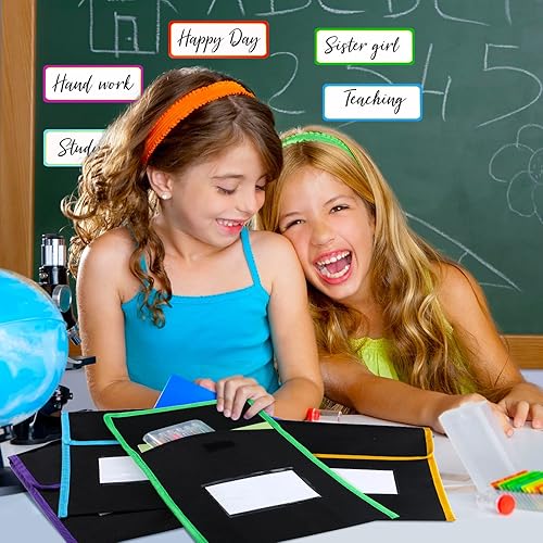 Miniatura 4 de Outus 32 bolsas medianas para libros para aula, bolsas de nailon negro para libros de lectura para estudiantes con etiqueta de nombre transparente,