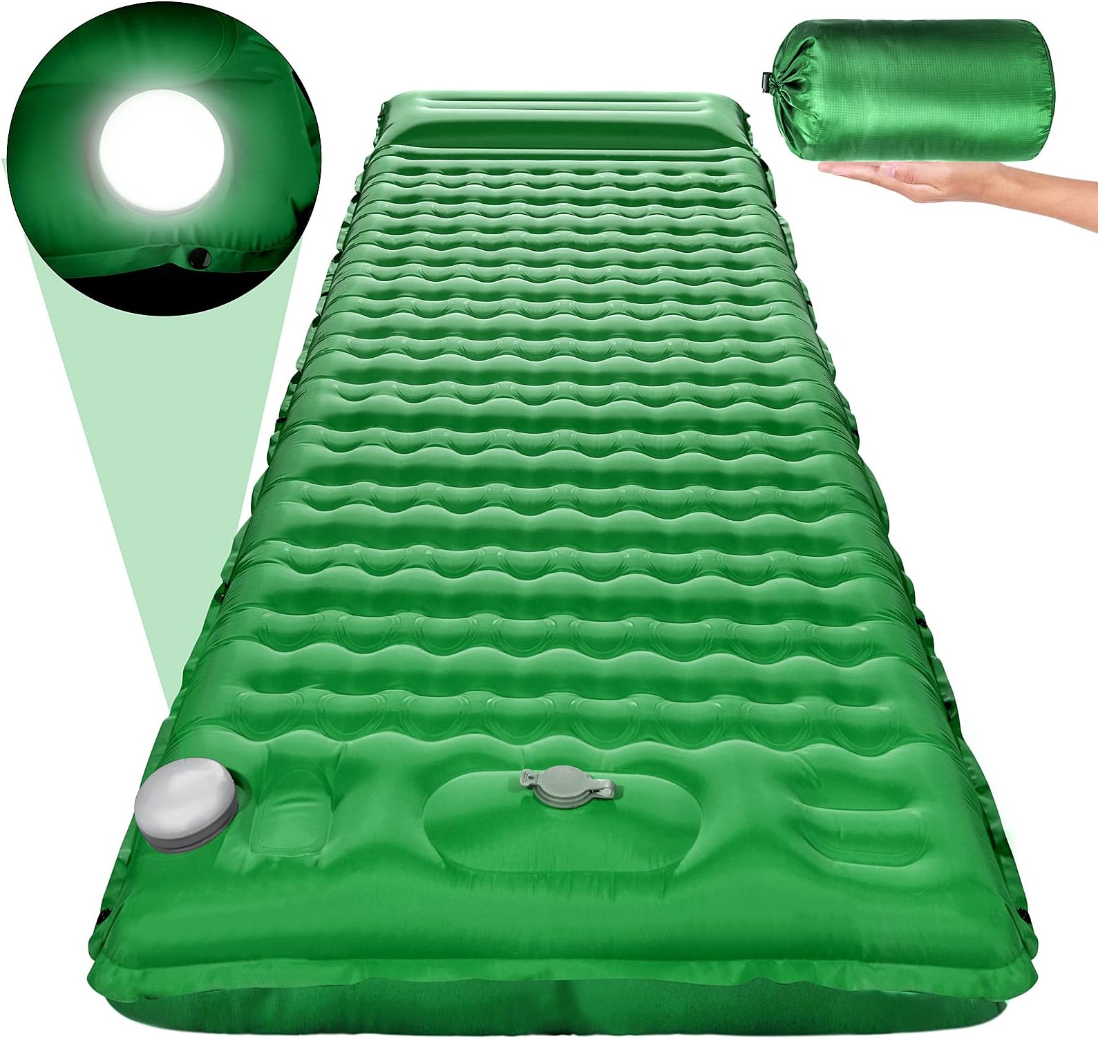 Akudy Camping Sleeping Pad with LED Light, Lightweight Sleeping Pads for Backpacking, Hiking Air Mattress, Inflatable Car Camping,Cot,Truck