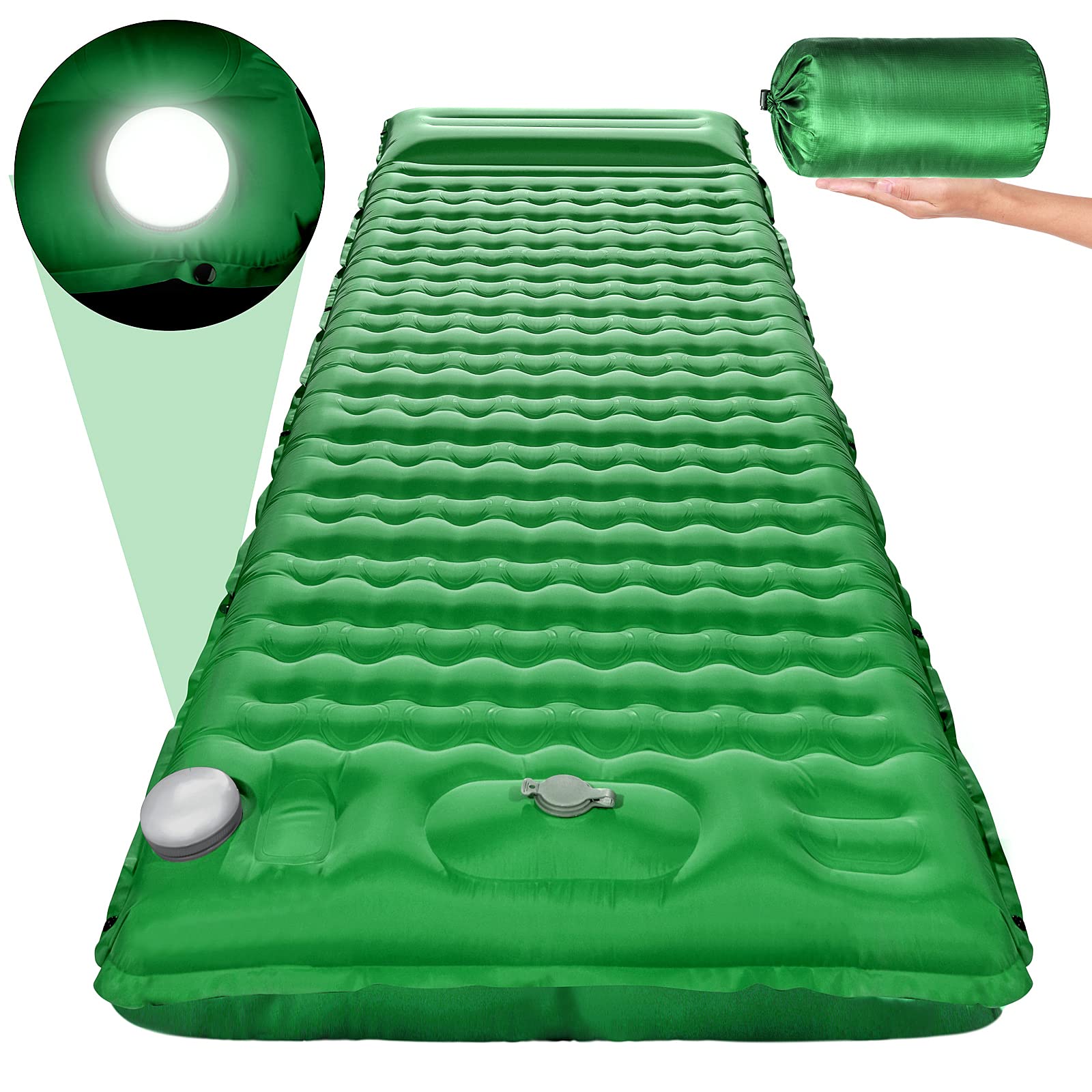 Akudy Camping Sleeping Pad with LED Light, Lightweight Sleeping Pads for Backpacking, Hiking Air Mattress, Inflatable Car Camping,Cot,Truck