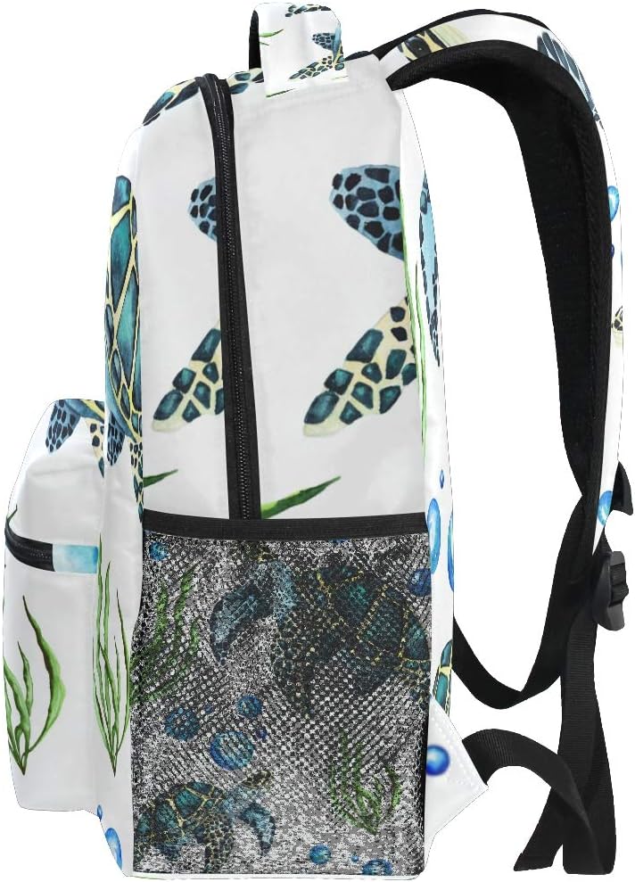 senya School Backpack Watercolor Sea Turtles Bookbag for Boys Girls Travel Bag One Size - Image 4