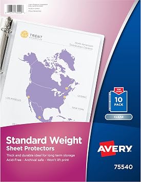 Avery Clear Standard Weight Sheet Protectors, Top Load, 10 Document Protectors 75540