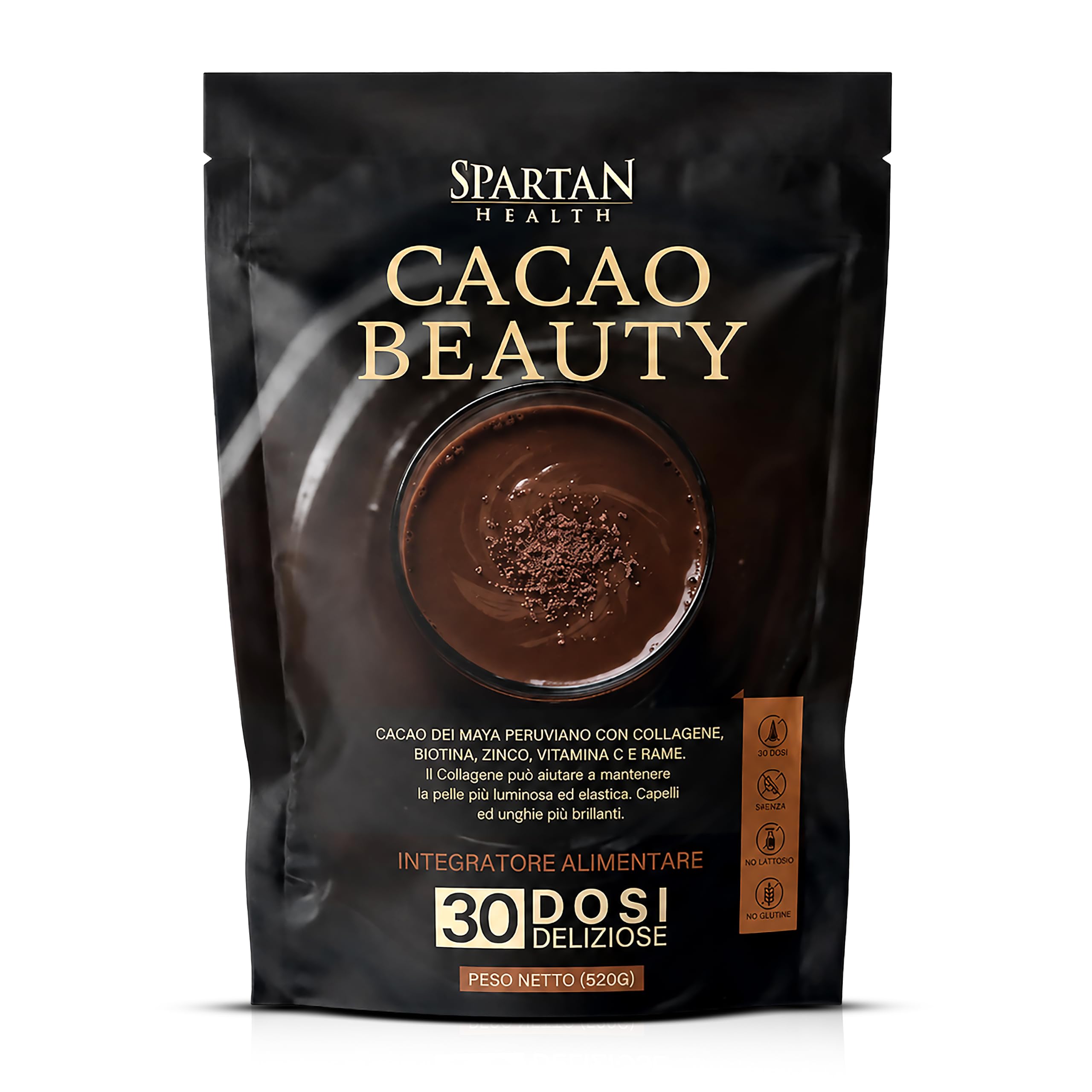 Cacao Beauty – Collagene in Polvere al Cioccolato Peruviano – Collagene Idrolizzato con Acido Ialuronico – Collagene per la Pelle del Viso, Capelli e Unghie – Senza Zucchero